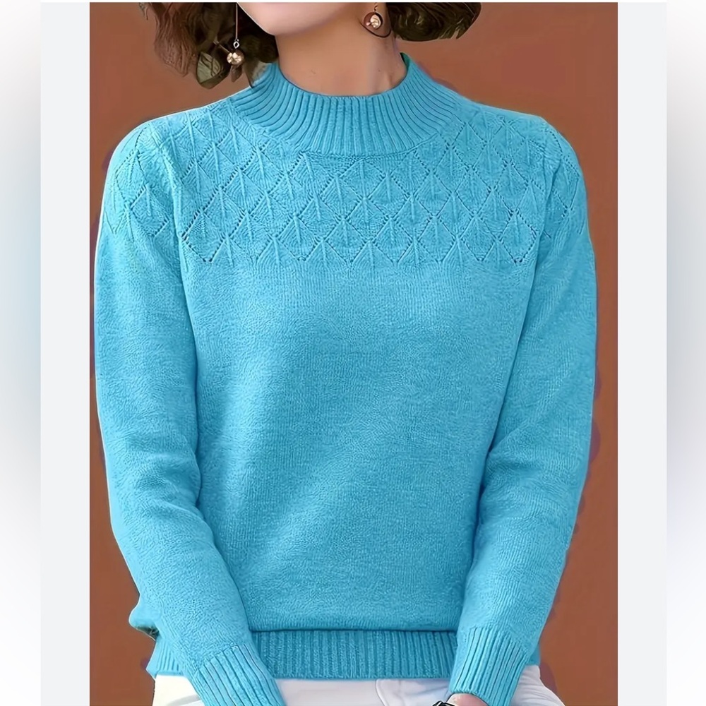 AQUAMARINE Argyle Stitch Mock Turtleneck Crewneck Sweater Size L NWOT